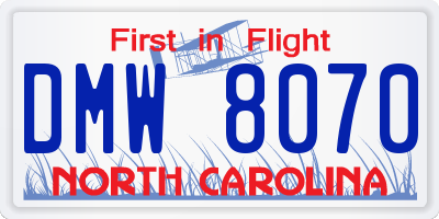 NC license plate DMW8070