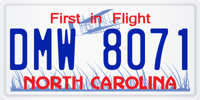 NC license plate DMW8071