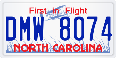 NC license plate DMW8074