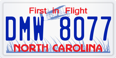 NC license plate DMW8077