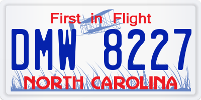 NC license plate DMW8227