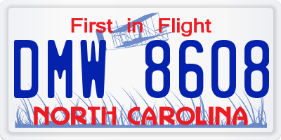 NC license plate DMW8608