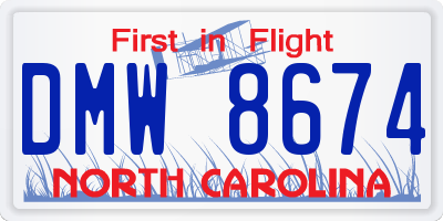 NC license plate DMW8674