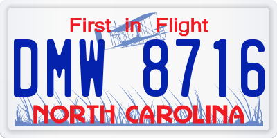 NC license plate DMW8716