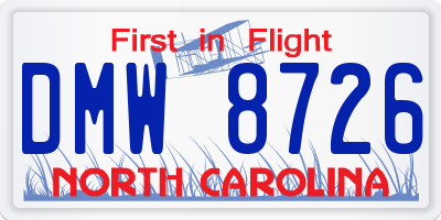 NC license plate DMW8726