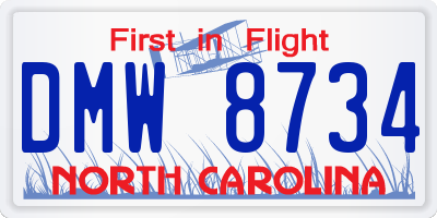 NC license plate DMW8734