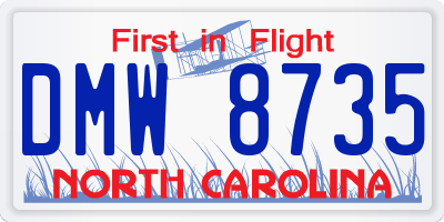 NC license plate DMW8735