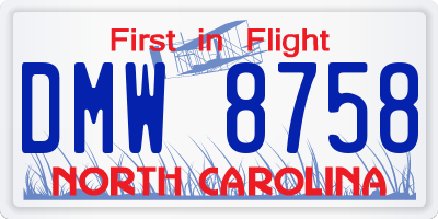 NC license plate DMW8758