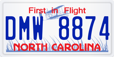 NC license plate DMW8874