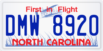 NC license plate DMW8920