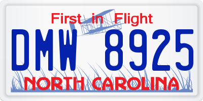 NC license plate DMW8925