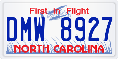 NC license plate DMW8927