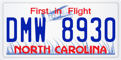 NC license plate DMW8930