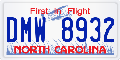 NC license plate DMW8932