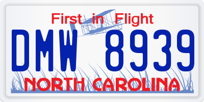 NC license plate DMW8939