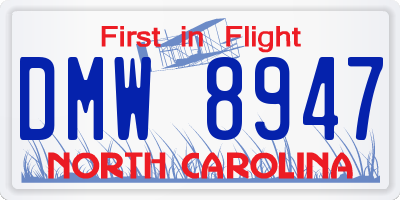 NC license plate DMW8947