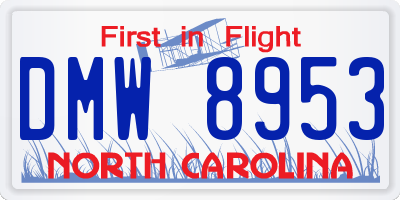 NC license plate DMW8953