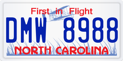 NC license plate DMW8988