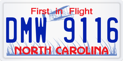 NC license plate DMW9116