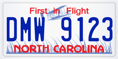 NC license plate DMW9123