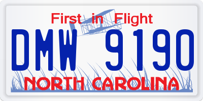 NC license plate DMW9190