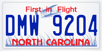 NC license plate DMW9204