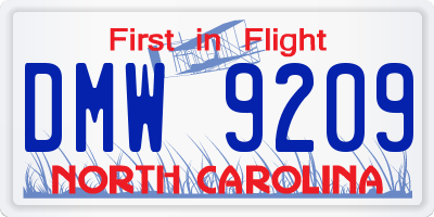 NC license plate DMW9209