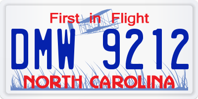 NC license plate DMW9212