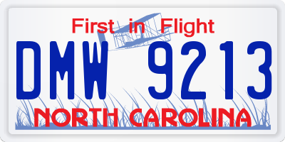 NC license plate DMW9213