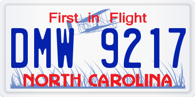 NC license plate DMW9217