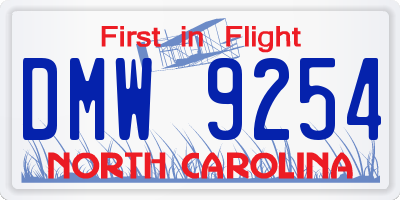 NC license plate DMW9254
