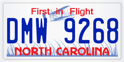 NC license plate DMW9268