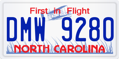NC license plate DMW9280