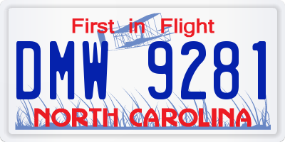 NC license plate DMW9281