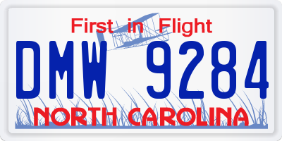 NC license plate DMW9284