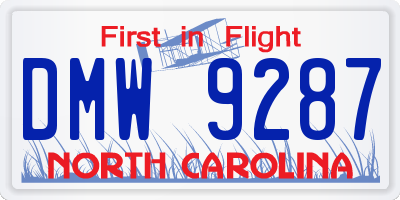 NC license plate DMW9287