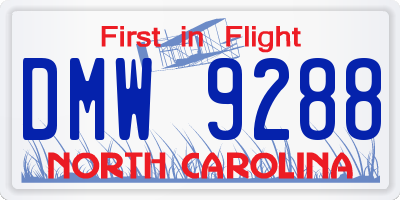 NC license plate DMW9288