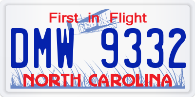 NC license plate DMW9332