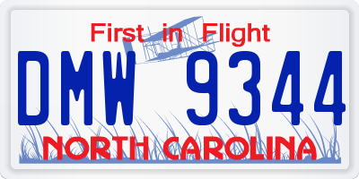 NC license plate DMW9344