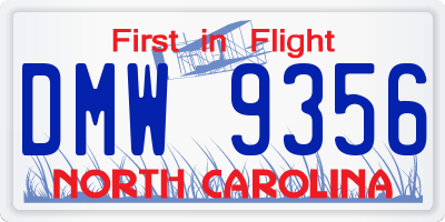 NC license plate DMW9356