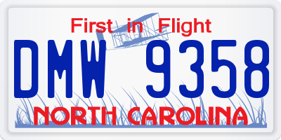 NC license plate DMW9358