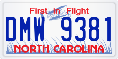 NC license plate DMW9381