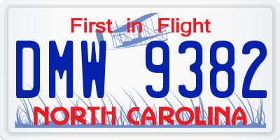 NC license plate DMW9382