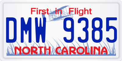 NC license plate DMW9385