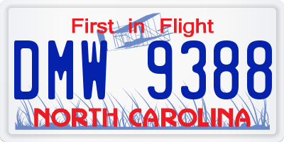 NC license plate DMW9388