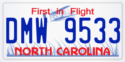 NC license plate DMW9533