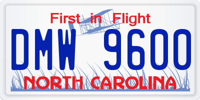 NC license plate DMW9600