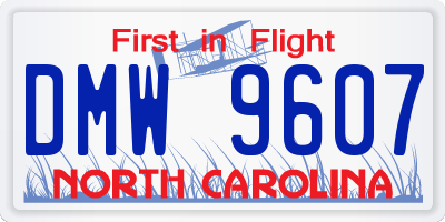 NC license plate DMW9607