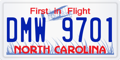 NC license plate DMW9701