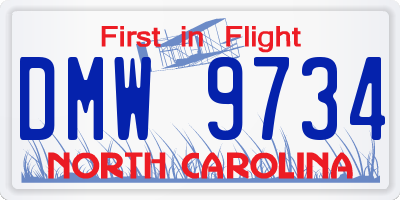 NC license plate DMW9734